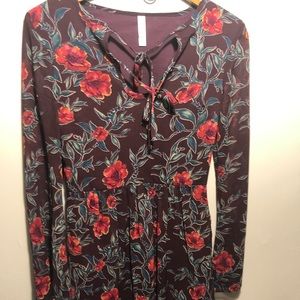 Floral burgundy dress with pockets